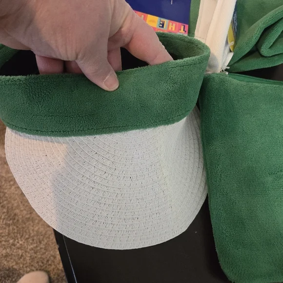 Banana Boat 3 Pc Beach Set Terry Cloth Large Tote Visor Wet Bag Green White - Picture 14 of 14